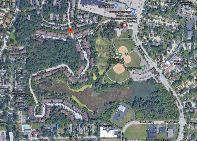 Satellite map area of suspects's arrest and stolen vehicle recovery in Streamwood on Tuesday, December 22, 2020
