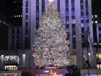 Rockefeller Center Christmas Tree in New York City in early December 2020 about 10 days before the first major snowstorm of the 2020-21 season