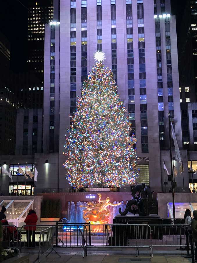 Rockefeller Center Christmas Tree in New York City in early December 2020 about 10 days before the first major snowstorm of the 2020-21 season