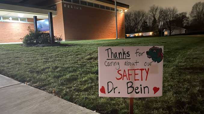 Thanks Dr. Bein sign in front of the District 25 Administrative offices