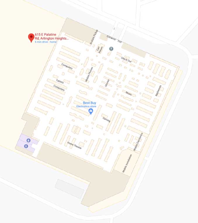 Best Buy Arlington Heights layout (Map data ©2021 Google)