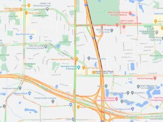 Map of rollover box truck crash on IL-53/I-290 north of Biesterfield Road near Elk Grove Village