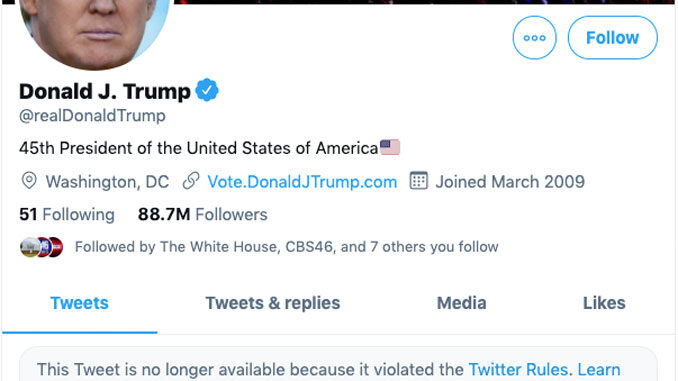 Donald Trump Twitter Account before suspension on January 7, 2021