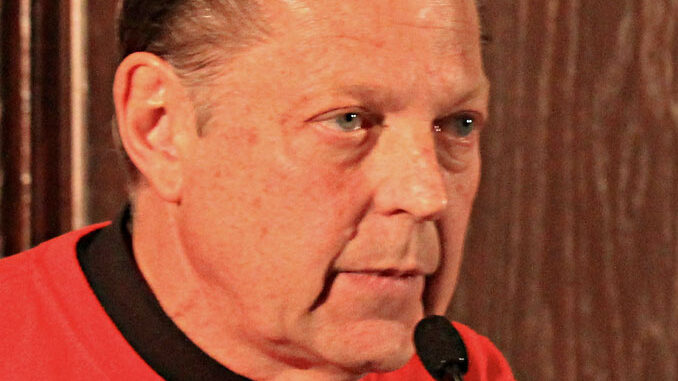 Father Michael Pfleger at City Club of Chicago event, "Chiraq Dr. Carl Bell, Hon. Will Burns, John Fountain, and Rev. Michael Pfleger" (SOURCE: Daniel X. O'Neil from USA, CC BY 2.0, via Wikimedia Commons)