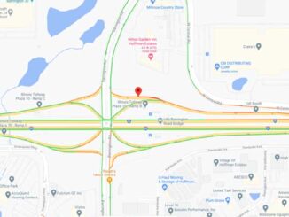 Map of crash scene at Tollway Plaza 10 on I-90 West at the Barrington Road exits (Map data ©2021 Google)