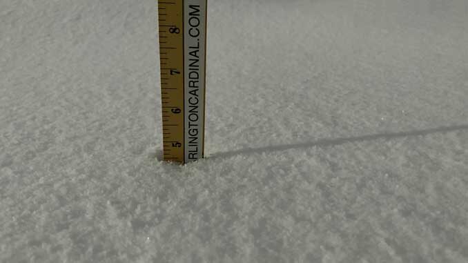 Snowfall accumulations 4.5 inches at 7:00 a.m. Tuesday, January 26, 2021