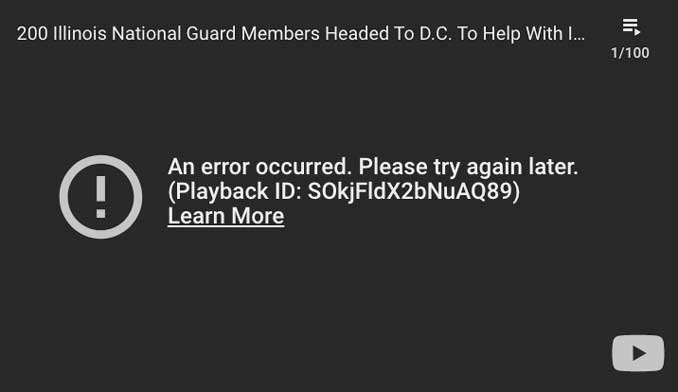 YouTube embedded playback error screen shot