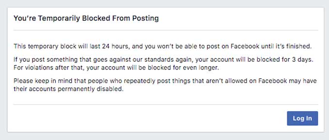 You're Temporarily Blocked from Facebook