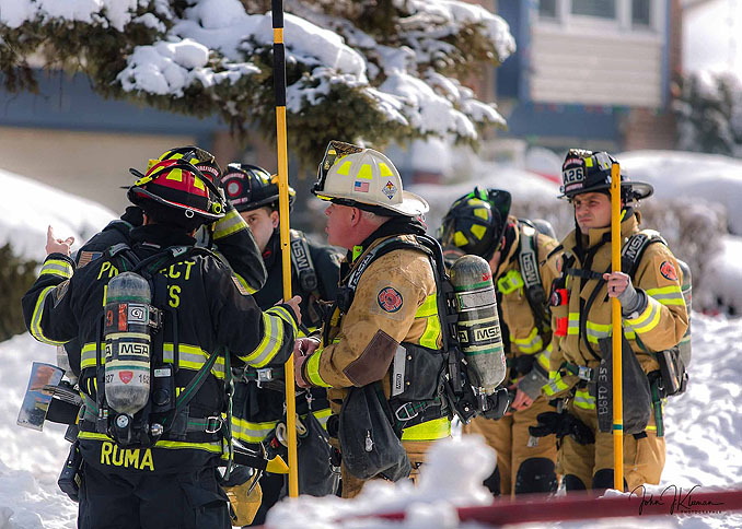 Fireground strategy at a house fire on Patton Drive in Buffalo Grove (PHOTO CREDIT: J Kleeman)