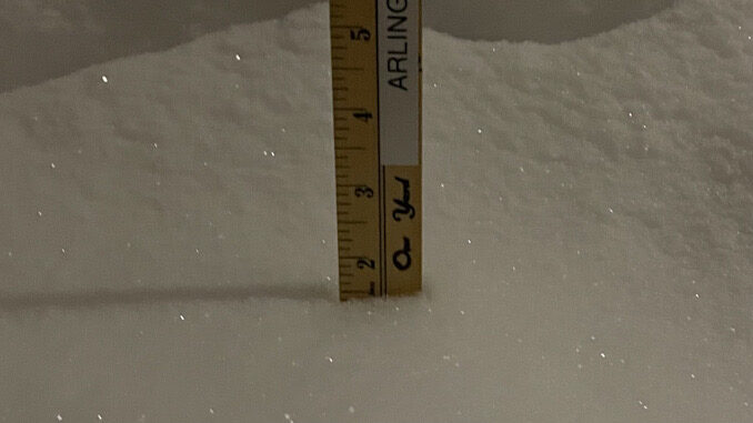 Snowfall accumulation of 1.5 inch overnight Sunday, February 14, 2021 to Monday, February 15, 2021 as first part of significant snowstorm Snowfall accumulation of 1.5 inch overnight Sunday, February 14, 2021 to Monday, February 15, 2021 as first part of significant snowstorm