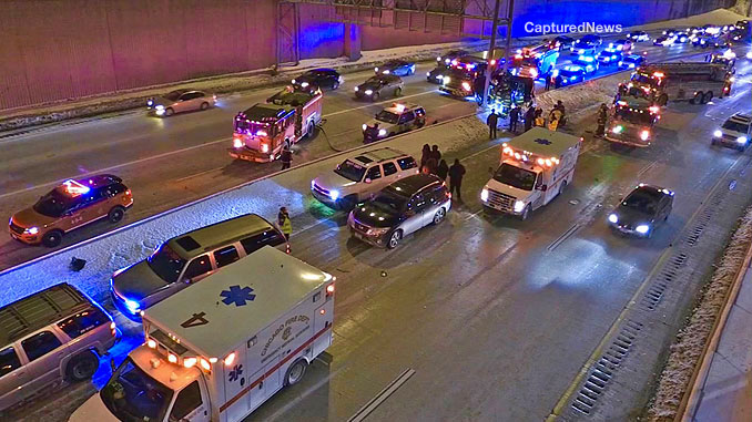 CFD Ambulance 4, Ambulance 1, and Ambulance 35 were at the scene of a fatal one-vehicle crash on the Dan Ryan Expressway south of 63rd Street Tuesday night February 9, 2021 (PHOTO: CapturedNews)