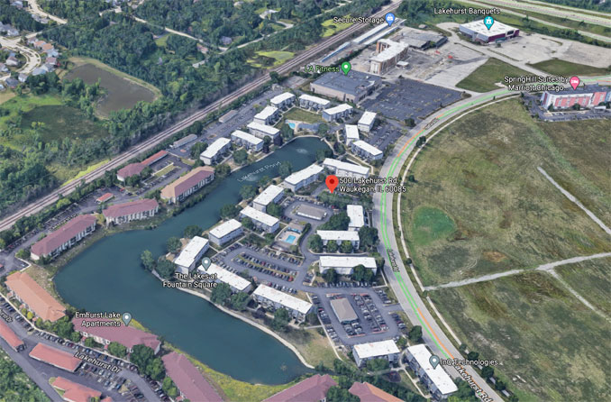 Aerial 500 Lakehurst Road Waukegan (Imagery ©2021 Google, Imagery ©2021 Maxar Technologies, U.S. Geological Survey, USDA Farm Service Agency, Map data ©2021 Google)