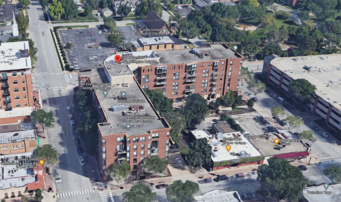 Apartment complex at 299 North Dunton Avenue in Arlington Heights (Imagery ©2021 Google Imagery ©2021 Maxar Technologies, U.S. Geological Survey, Map data ©2021 Google)
