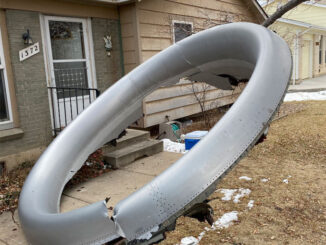 Boeing 777 engine debris in yard in Broomfield, Colorado (SOURCE: Broomfield Police Department)