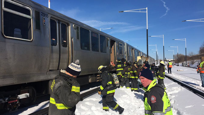CTA Midway Derailment near Orange Line Station on Sunday, February 7, 2021 (SOURCE: Chicago Fire Department)