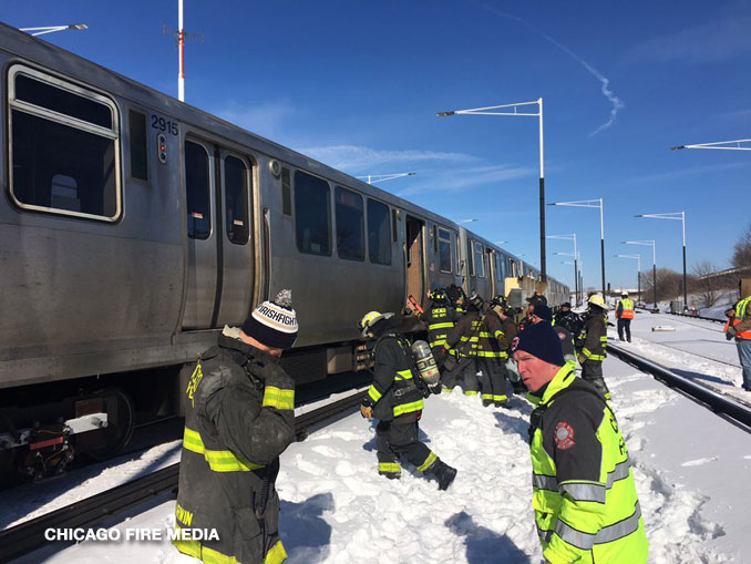 CTA Midway Derailment near Orange Line Station on Sunday, February 7, 2021 (SOURCE: Chicago Fire Department)