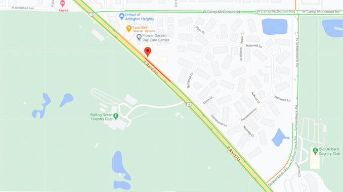 Crash scene map 2430 East Rand Rand Road, Arlington Heights (Map data ©2021 Google) Crash scene map 2430 East Rand Rand Road, Arlington Heights (Map data ©2021 Google)