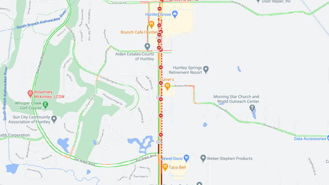 Fatal crash map on Route 47 in Huntley on February 8, 2021 (Map data ©2021 Google)