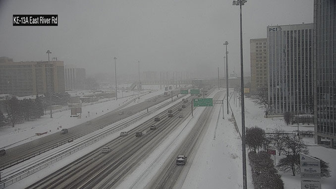 Lake Effect Snow on Kennedy Expressway near River Road on the afternoon of Monday, February 15, 2021 (SOURCE: IDOT)