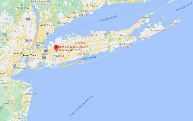 Map of Long Island Raffe Avenue/Jackson Avenue and Roslyn Road (Map data ©2021 Google)