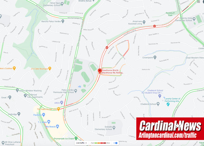 Map of Tiger Woods crash scene at Hawthorne Boulevard and Blackhorse Road in Rolling Hills Estates, California