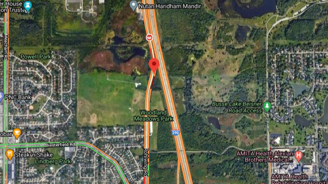 Crash map on Martingale Road south of Schaumburg Road in Schaumburg (Imagery ©2021 Maxar Technologies, U.S. Geological Survey, USA Farm Service Agency, Map data ©2021 Google)