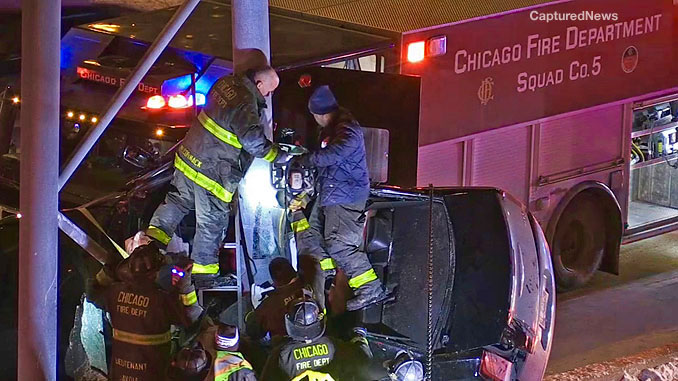 CFD Squad 5 pulled up close to the crash extrication scene on the southbound Dan Ryan Expressway on Tuesday, February 9, 2021 (PHOTO: CapturedNews)