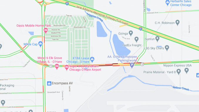 Train on Touhy Stalled Map (Map data ©2021 Google)