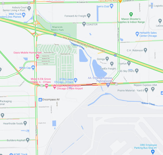 Train on Touhy Stalled Map (Map data ©2021 Google)