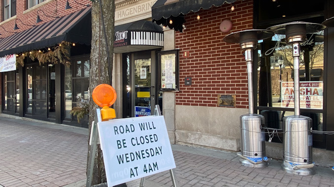 Armand’s Pizzeria shows signs of getting prepared for Arlington Alfresco with outdoor heat lanterns in place