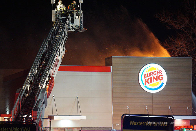 Wauconda Tower crew at an extra alarm fire at Burger King on Rand Road in Lake Zurich (PHOTO CREDIT: Jimmy Bolf)