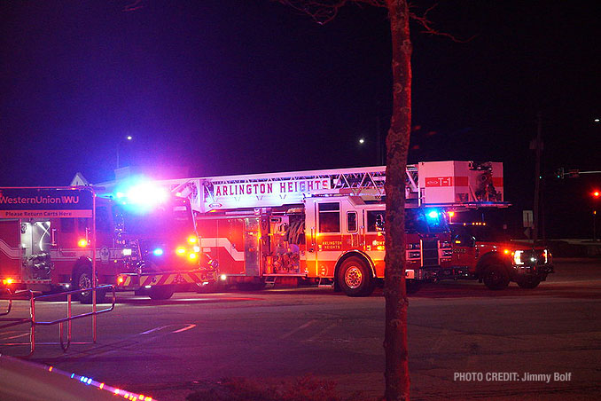 Arlington Heights and Wheeling in staging at an extra alarm fire at Burger King on Rand Road in Lake Zurich (PHOTO CREDIT: Jimmy Bolf)