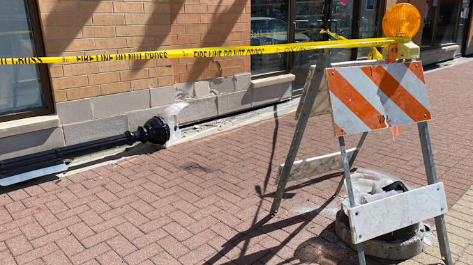 Damage to brick and stone at Bath & Body Works after a car crashed into the wall 41 S. Evergreen Ave., Arlington Heights