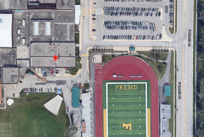 William Fremd High School satellite view roof rescue location (Imagery ©2021 Google, Imagery ©2021 Maxar Technologies, U.S. Geological Survey, Map data ©2021)