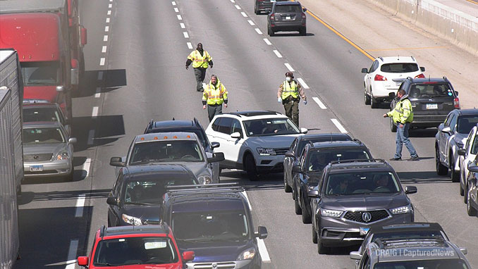 Crime scene on I-94 East (southbound) after shots fired Sunday, March 28, 2021 (PHOTO CREDIT: Craig | CapturedNews)