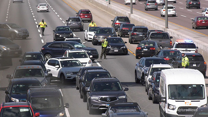 Crime scene on I-94 East (southbound) after shots fired Sunday, March 28, 2021 (PHOTO CREDIT: Craig | CapturedNews)