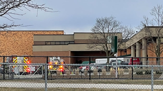 Roof rescue by Palatine firefighters and paramedics at Fremd High School in Palatine