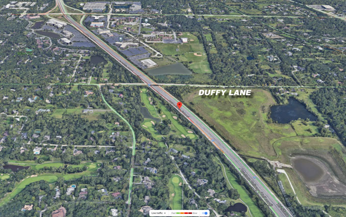 Shots fired scene I-94 East just south of Duffy Lane near Riverwoods and Bannockburn (Imagery ©2021 Google Imagery ©2021 Maxar Technologies, U.S. Geological Survey, USDA Farm Service Agency Map data ©2021)