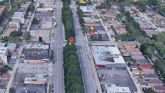 Stony Island Avenue and 89th Street Chicago aerial view (Imagery ©2021 Google, Imagery ©2021 Maxar Technologies, U.S. Geological Survey, USDA Farm Service Agency, Map data ©2021)