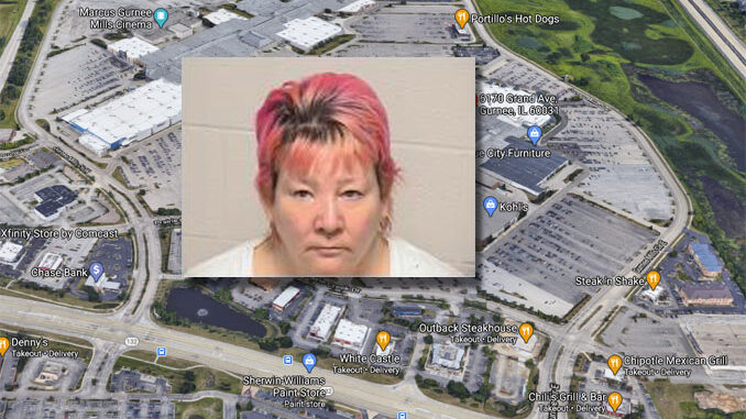 Susan R. Davis, arson suspect after fire in a Gurnee Mills bathroom (SOURCE: Lake County Sheriff's Office/Imagery ©2021 Google, Imagery ©2021 Maxar Technologies, U.S. Geological Survey, USDA Farm Service Agency, Map data ©2021)