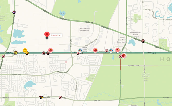 Waze Crash Map I-90East and Sutton Road near Hoffman Estates (SOURCE: Waze ©2021)