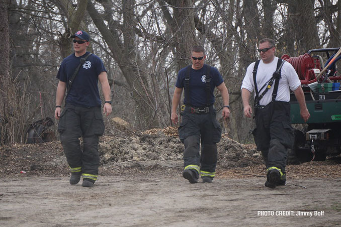 Firefighters at work at Long Grove/Kildeer brush fire on Tuesday, April 6, 2021 (PHOTO CREDIT: Jimmy Bolf)