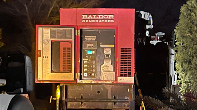 Baldor Generators generator on a trailer at work on Harvard Avenue Thirsday, April 1, 2021