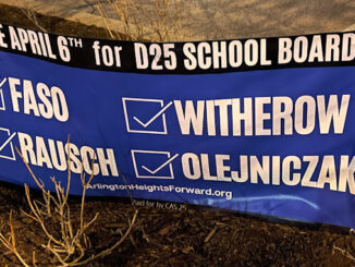 Campaign sign for Arlington Heights Forward candidates