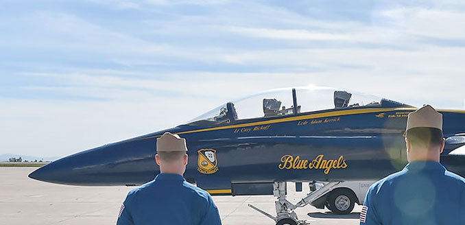 Blue Angels F-18 Hornet Legacy and crew from the 2019 Season