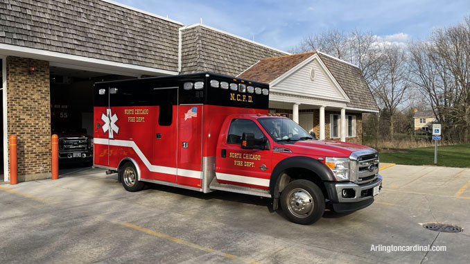North Chicago Fire Department ambulance assigned Change of Quarters at Long Grove fire station on Tuesday, April 6, 2021