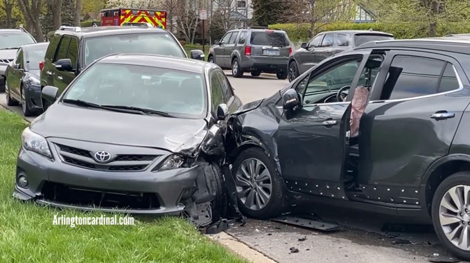 Parked vehicles hit on Oakton Street near Saint Viator in Arlington Heights