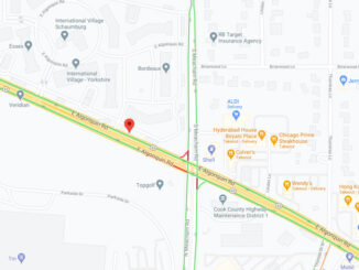 Map where pedestrian was hit by a vehicle on Algonquin Road west of Meacham Road in Schaumburg (Map data ©2021)
