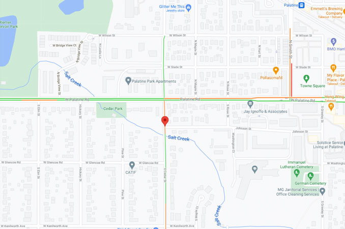 Vehicle Bicycle Crash Map Cedar Street near Johnson Street Palatine (Map data ©2021 Google)