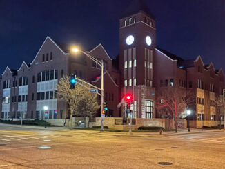 Village Hall at night, Tuesday, April 6, 2021